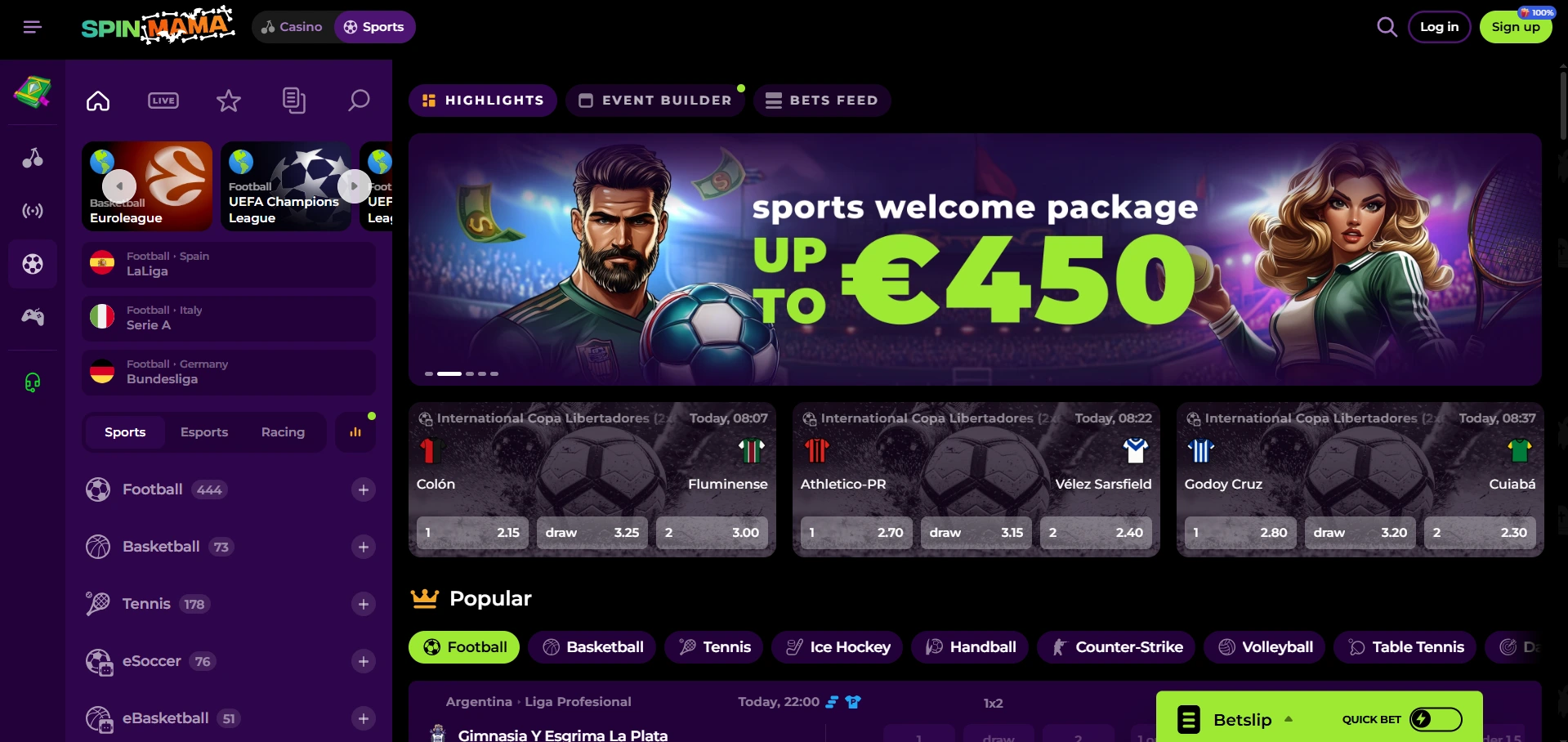 Página de apuestas deportivas de SpinMama